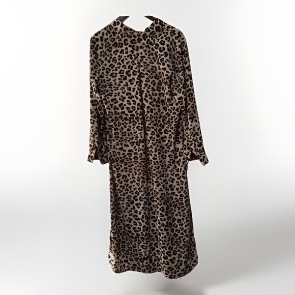 Chico’s Leopard Print Maxi Shirt Dress Semi Sheer Split Hem Sz 1 Relaxed Fit - Picture 3 of 4